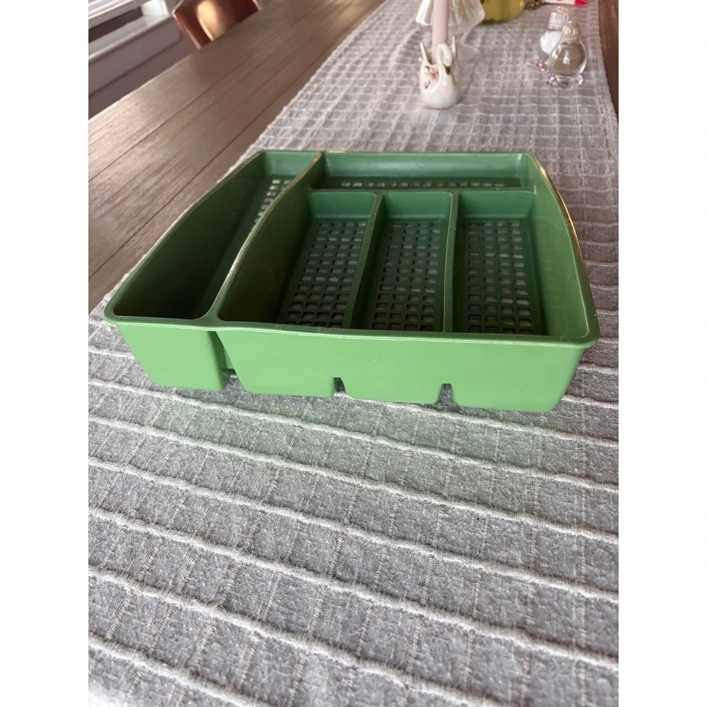 Vintage Deka Plastics Avocado Green Silverware Drawer Organizer Tray No 196 USA
